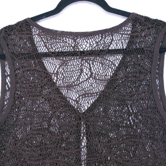 Fashion Park Brown Beachy Boho Hippie Lace Sheer Cover Up Cardigan Vest Size M - Picture 12 of 15